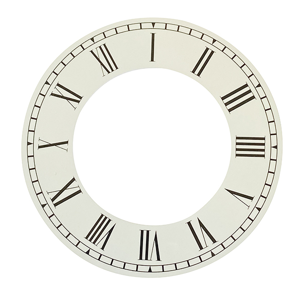 Metal White Chapter Clock Dial Ring - 54mm Outer Ring / 33mm Inner Ring - Black Roman Numbers