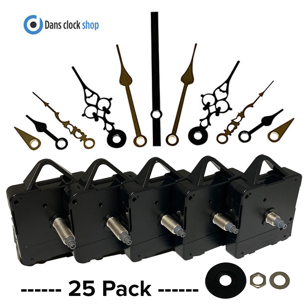 25 Pack Quartz Clock Kits - Movement With Metal Hands And Fittings