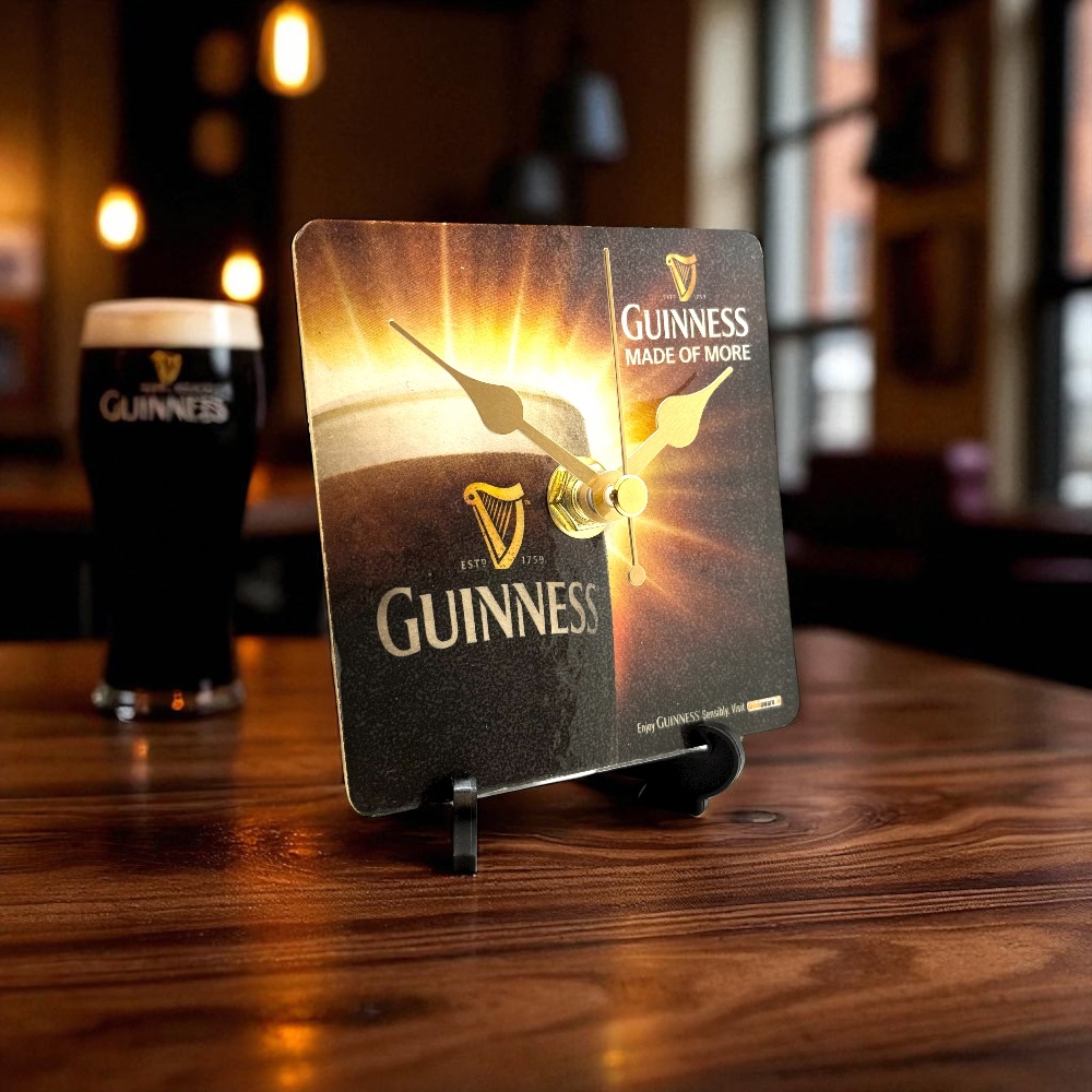 Dans Clock Shop Novelty Beer Mat Clocks With Display Stand – Guinness