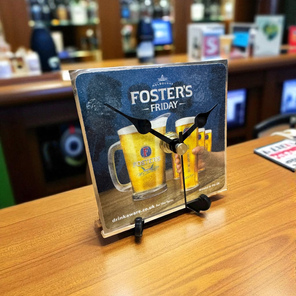 Dans Clock Shop Novelty Beer Mat Clocks With Display Stand –  Fosters Friday