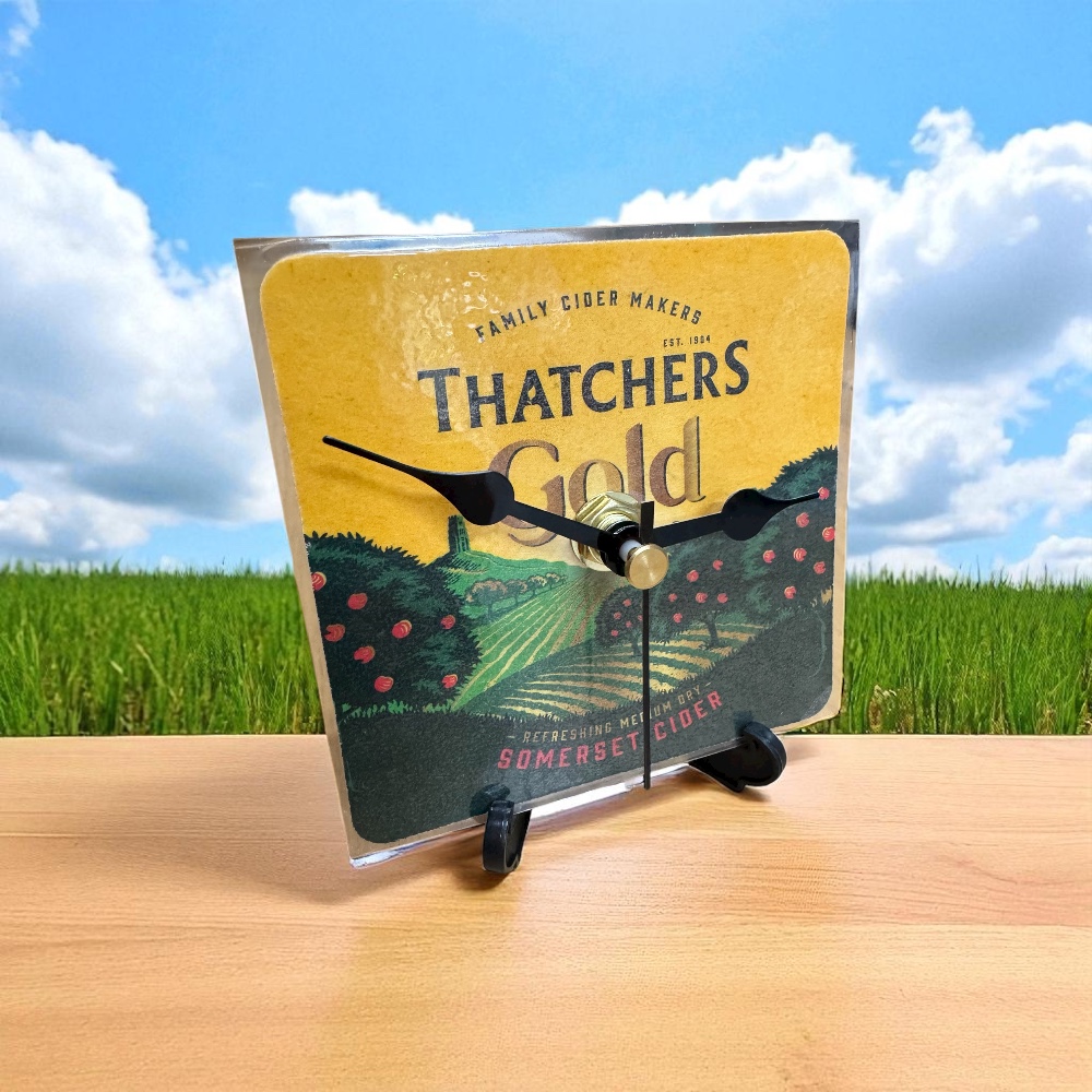 Dans Clock Shop Novelty Beer Mat Clocks With Display Stand –  Thatchers Gold