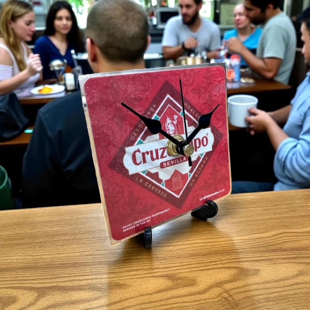 Dans Clock Shop Novelty Beer Mat Clocks With Display Stand – Cruzcampo