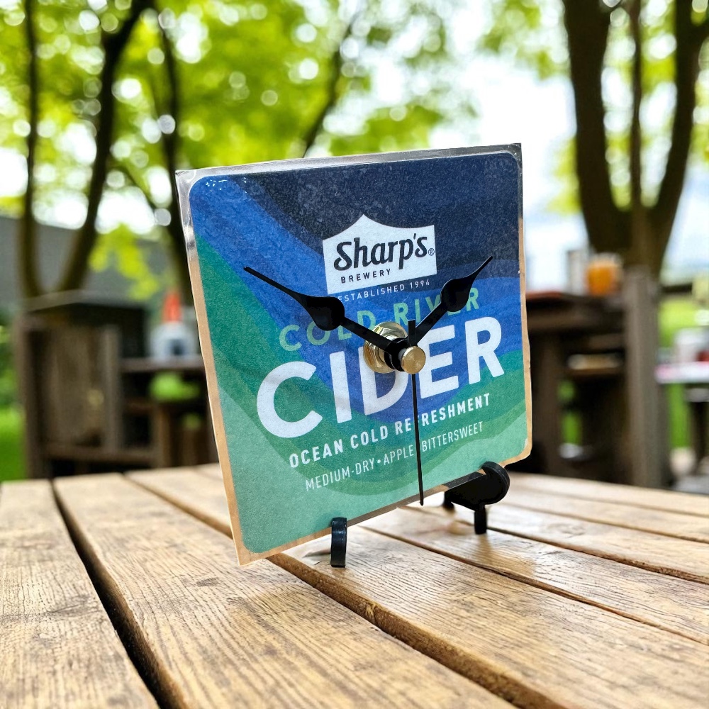 Dans Clock Shop Novelty Beer Mat Clocks With Display Stand – Sharp's Cold River Cider