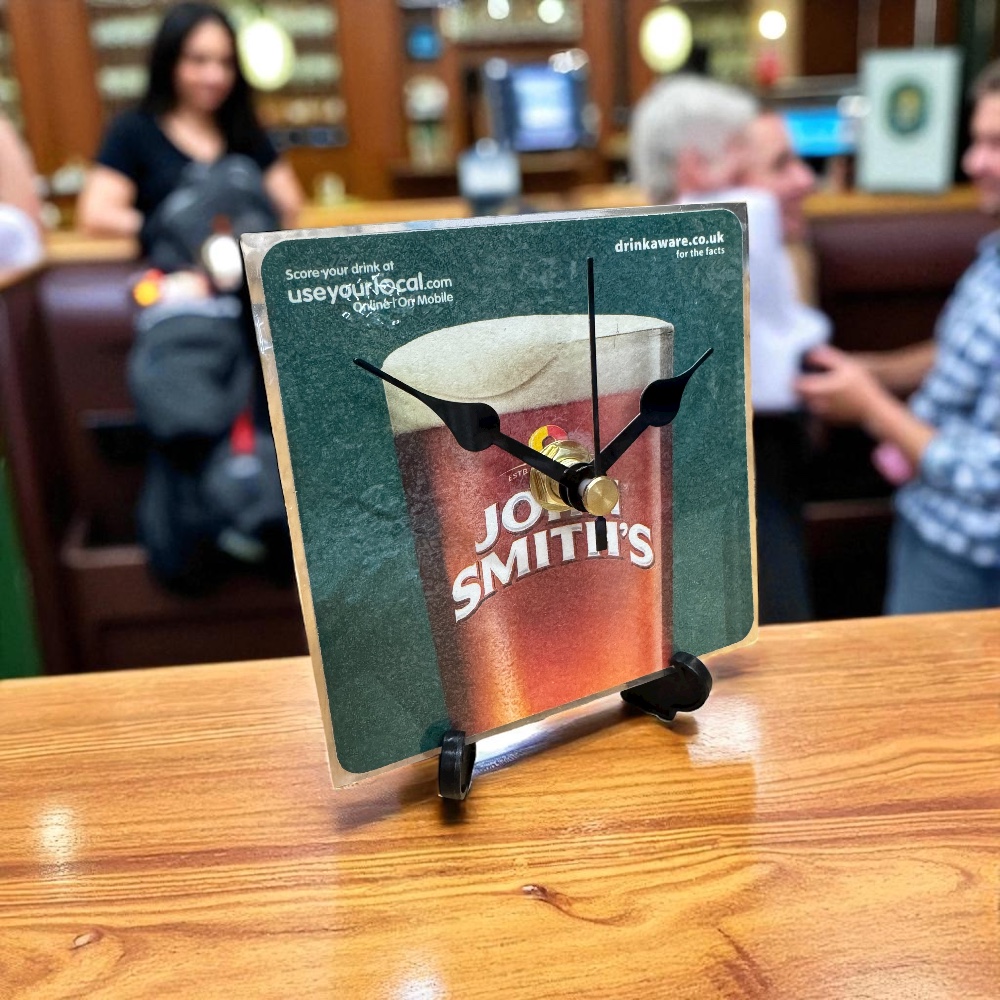 Dans Clock Shop Novelty Beer Mat Clocks With Display Stand – John Smiths