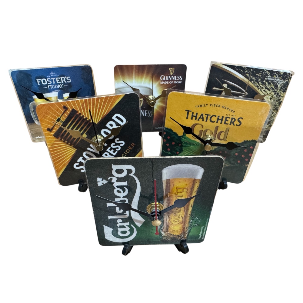 Dans Clock Shop Novelty Beer Mat Clocks With Display Stand –  Sample