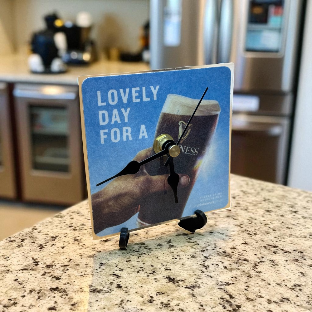 Dans Clock Shop Novelty Beer Mat Clocks With Display Stand – Guinness - Lovely Day For