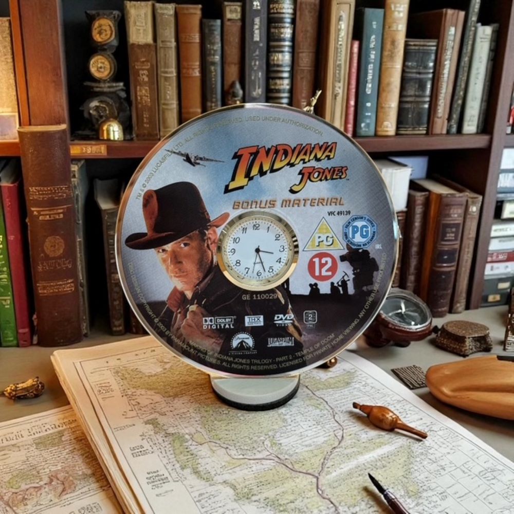 Dans Clock Shop Indiana Jones Novelty Desktop DVD Clock With Fixed Gold Insert - Series 1