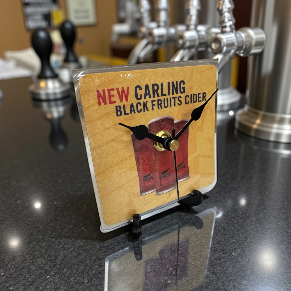 Dans Clock Shop Novelty Beer Mat Clocks With Display Stand – Carling Black Fruits