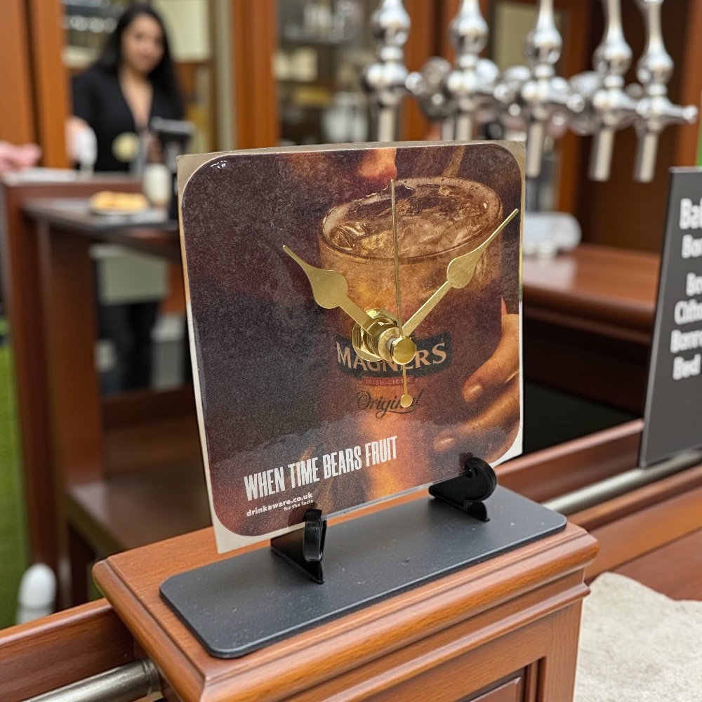 Dans Clock Shop Novelty Beer Mat Clocks With Display Stand – Magners Original