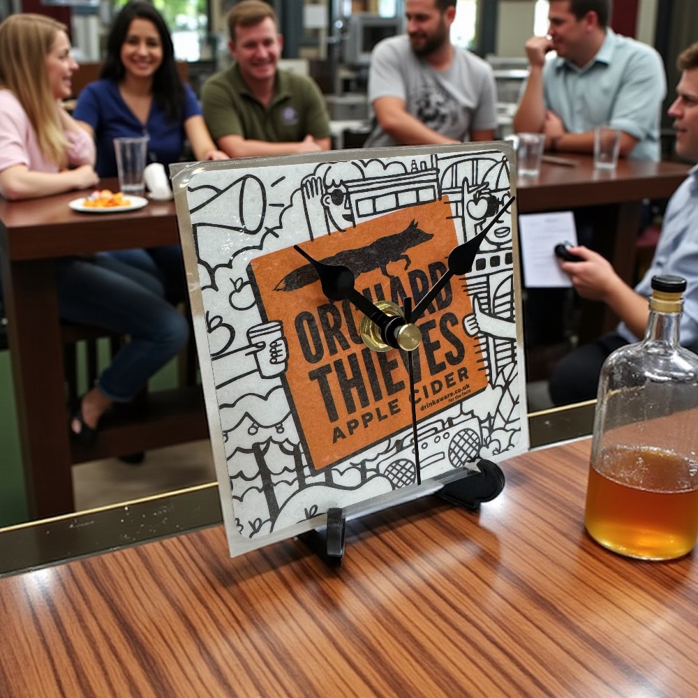 Dans Clock Shop Novelty Beer Mat Clocks With Display Stand – Orchard Thieves Cider 01