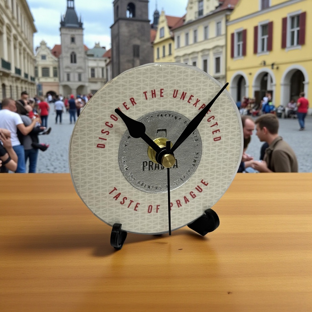 Dans Clock Shop Novelty Beer Mat Clocks With Display Stand – Pravha White