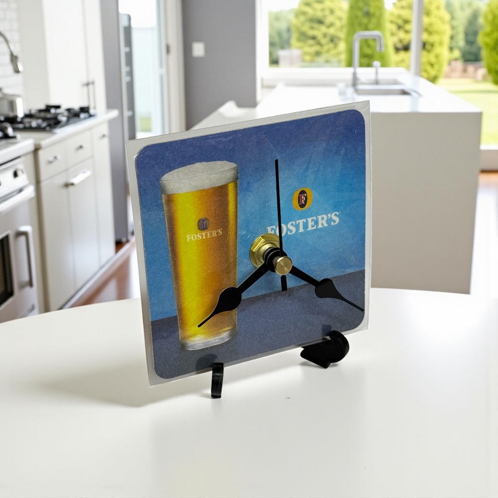 Dans Clock Shop Novelty Beer Mat Clocks With Display Stand – Fosters