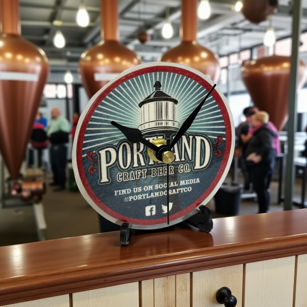 Dans Clock Shop Novelty Beer Mat Clocks With Display Stand – Portland