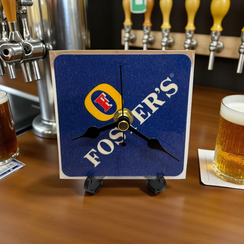 Dans Clock Shop Novelty Beer Mat Clocks With Display Stand – Fosters 02