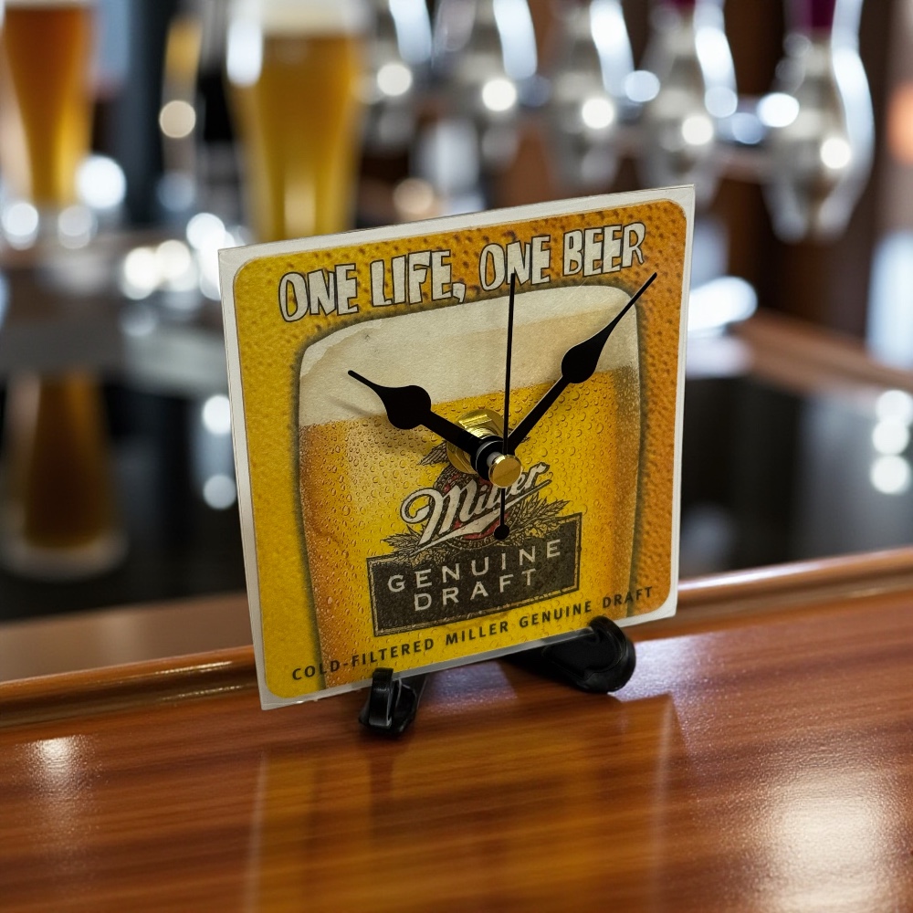 Dans Clock Shop Novelty Beer Mat Clocks With Display Stand – Miller - One Life, One Beer