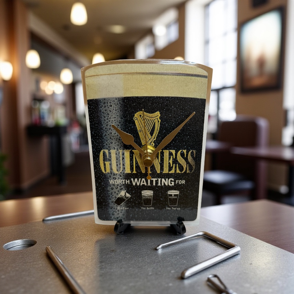 Dans Clock Shop Novelty Beer Mat Clocks With Display Stand – Guinness - Worth Waiting For