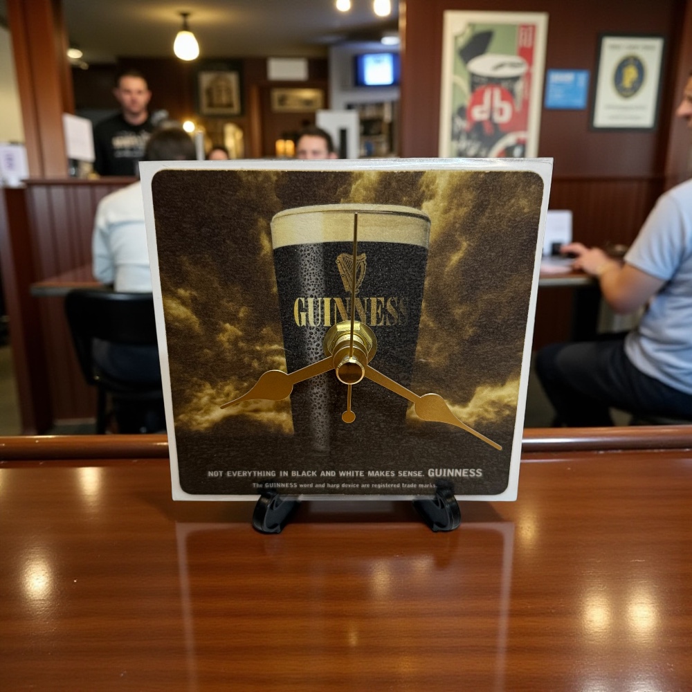 Dans Clock Shop Novelty Beer Mat Clocks With Display Stand – Guinness - Not Everything Is Black And White