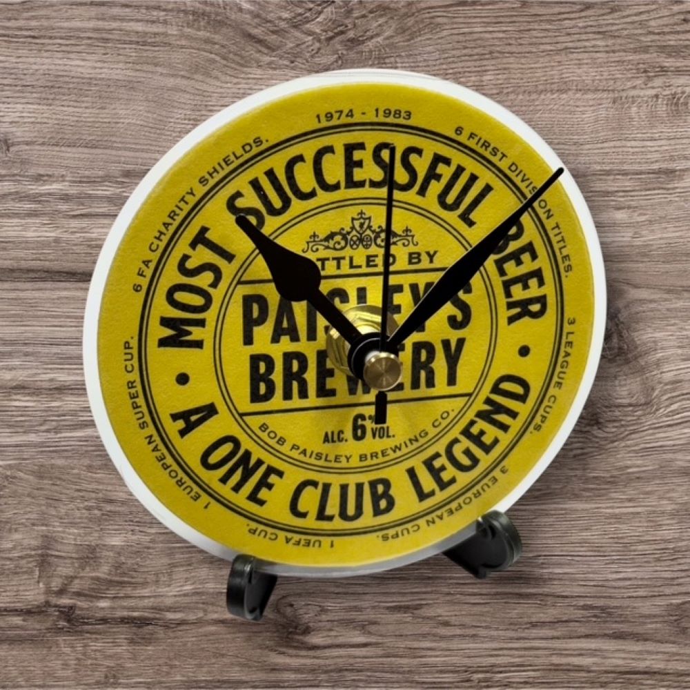 Dans Clock Shop Novelty Liverpool Beer Mat Clocks With Display Stand – Paisley's