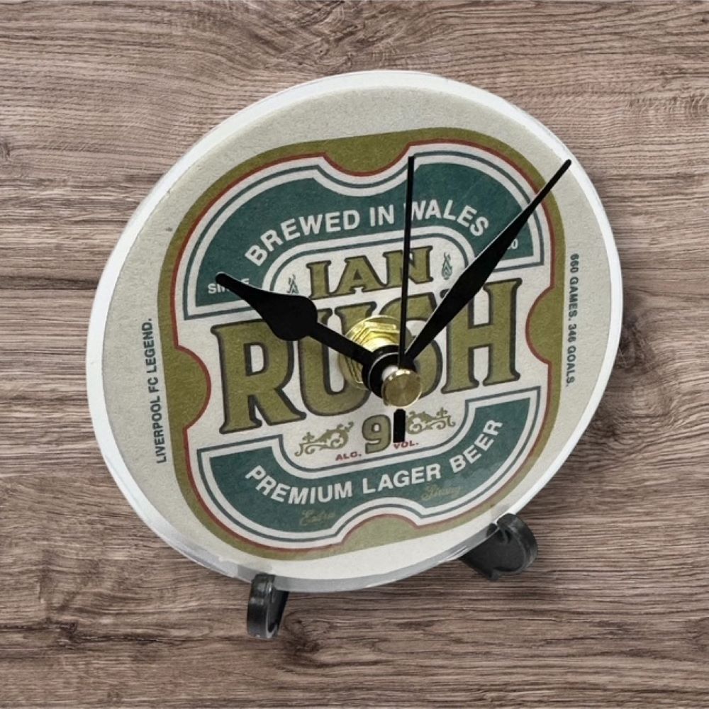 Dans Clock Shop Novelty Liverpool Beer Mat Clocks With Display Stand – Ian Rush
