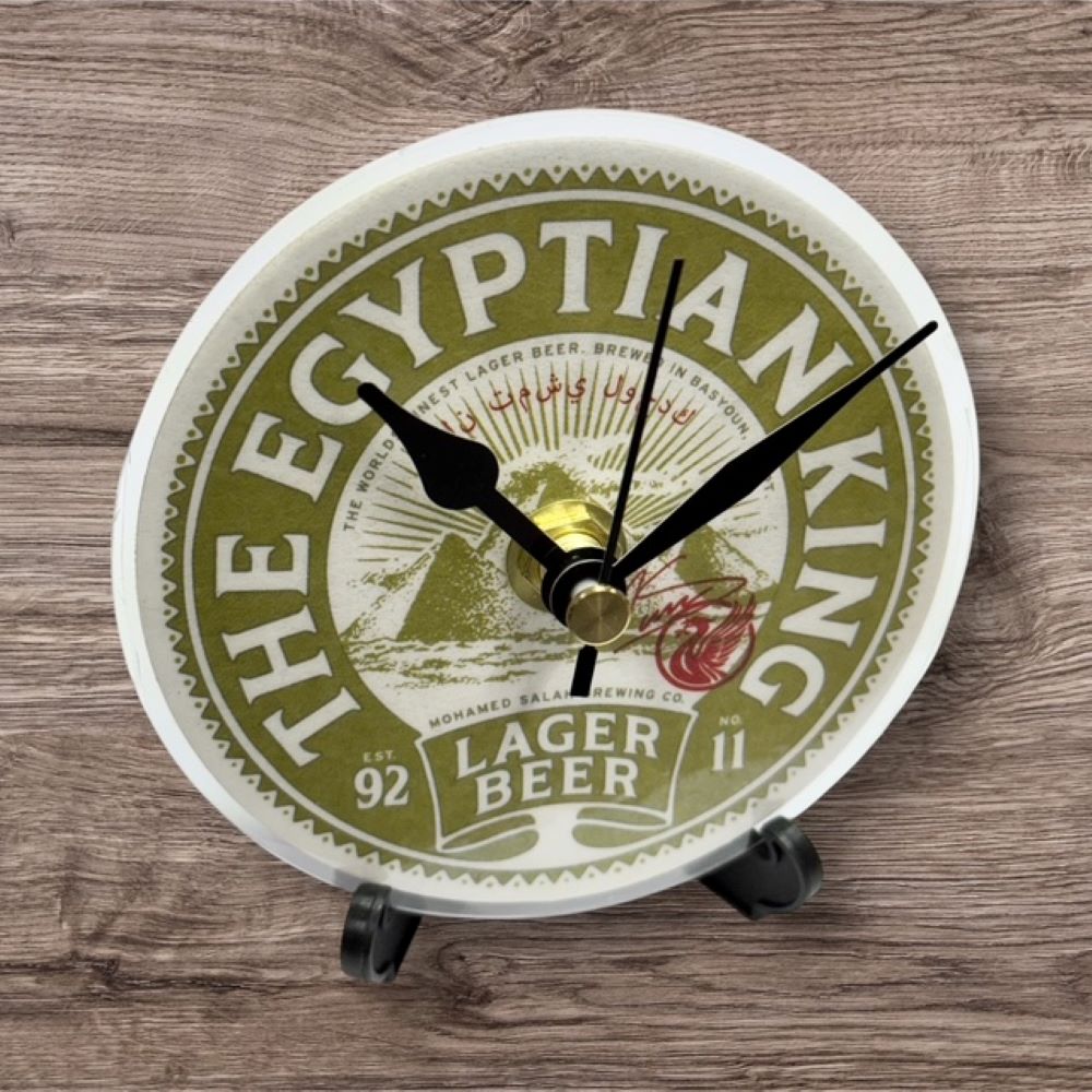 Dans Clock Shop Novelty Liverpool Beer Mat Clocks With Display Stand – The Egyptian King