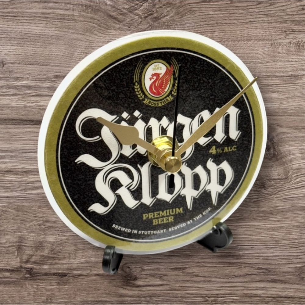 Dans Clock Shop Novelty Liverpool Beer Mat Clocks With Display Stand – Jurgen Klopp