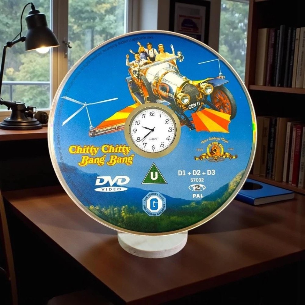 Chitty Chitty Bang Bang Novelty Desktop DVD Clock With Fixed Gold Insert - Image 1