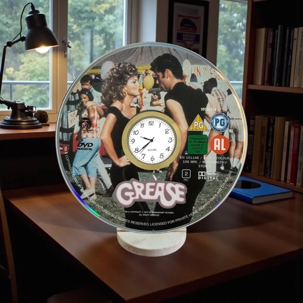 Grease Novelty Desktop DVD Clock With Fixed Gold Insert