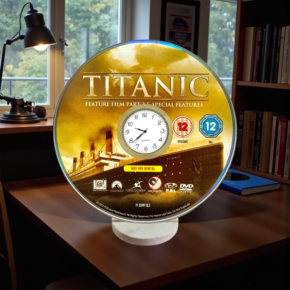 Titanic Novelty Desktop DVD Clock With Fixed Gold Insert - Image 1