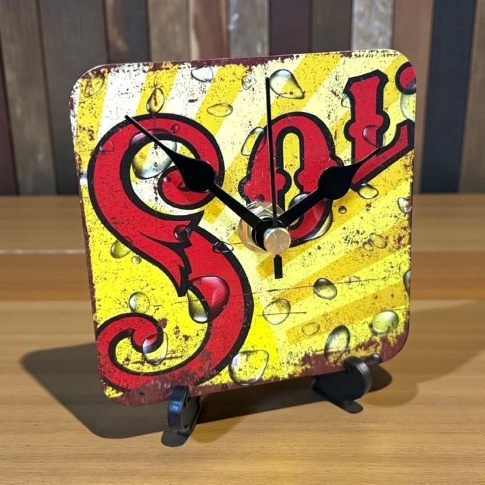 Handmade Wooden Beer Coaster Clock for Man Cave, Home Bar Decor, Sol