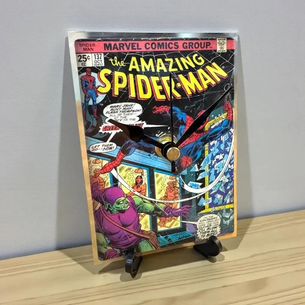 Handmade Mini Marvel Spider-Man Comic Clock with Desktop Stand & Battery #2