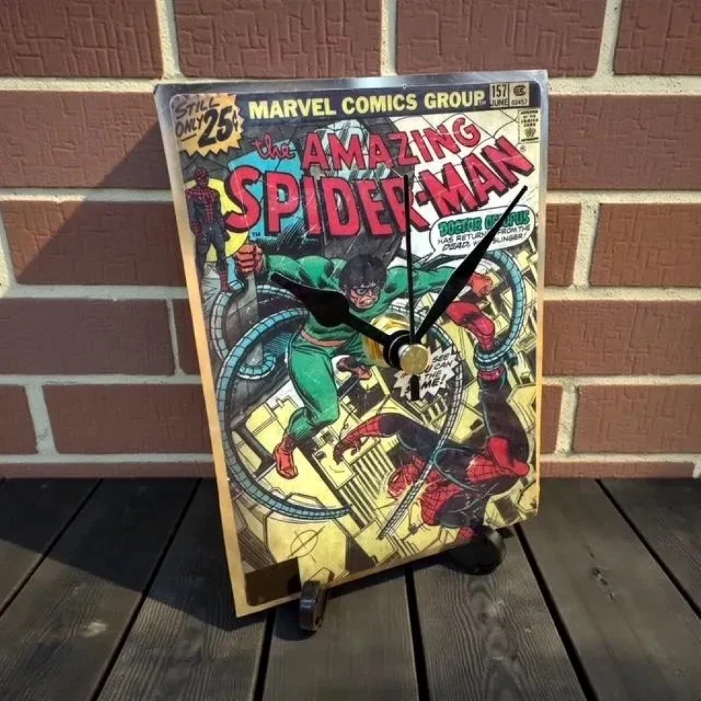 Handmade Mini Marvel Spider-Man Comic Clock with Desktop Stand & Battery #3