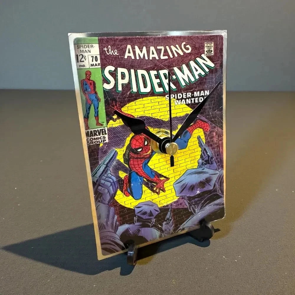 Handmade Mini Marvel Spider-Man Comic Clock with Desktop Stand & Battery #4
