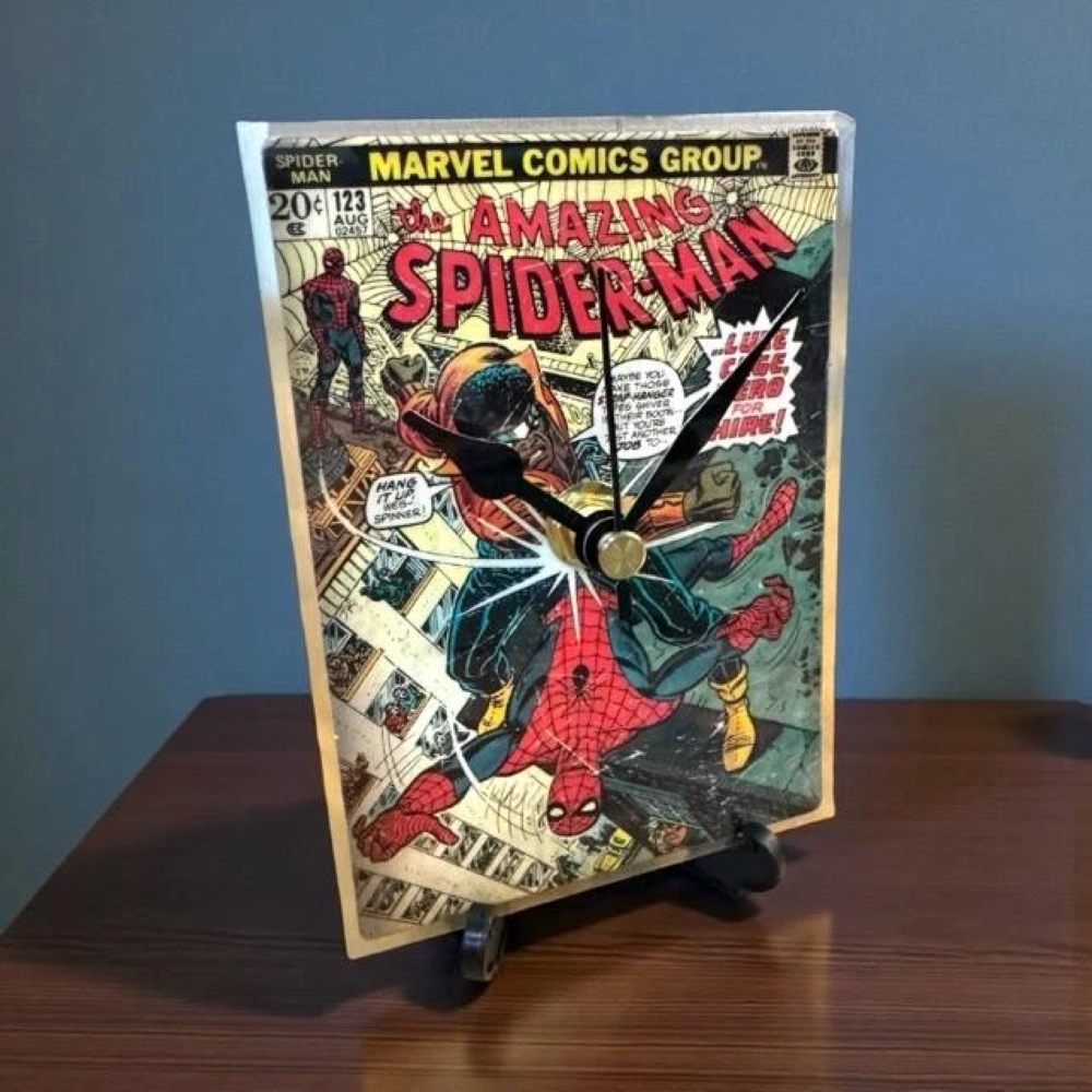 Handmade Mini Marvel Spider-Man Comic Clock with Desktop Stand & Battery #5