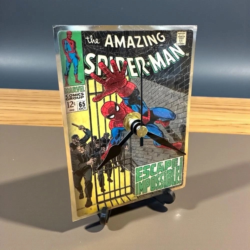 Handmade Mini Marvel Spider-Man Comic Clock with Desktop Stand & Battery #6