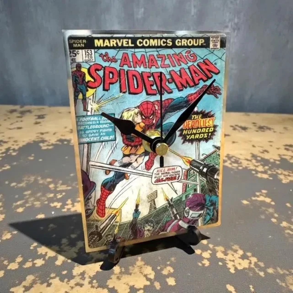 Handmade Mini Marvel Spider-Man Comic Clock with Desktop Stand & Battery #7