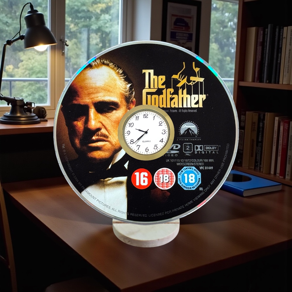 The Godfather Novelty Upcycled DVD Desktop Clock With Fixed Gold Insert