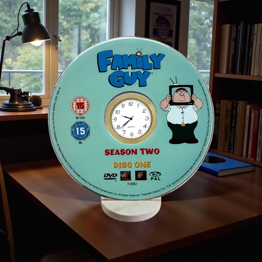Family Guy Novelty Upcycled DVD Desktop Clock With Fixed Gold Insert #1