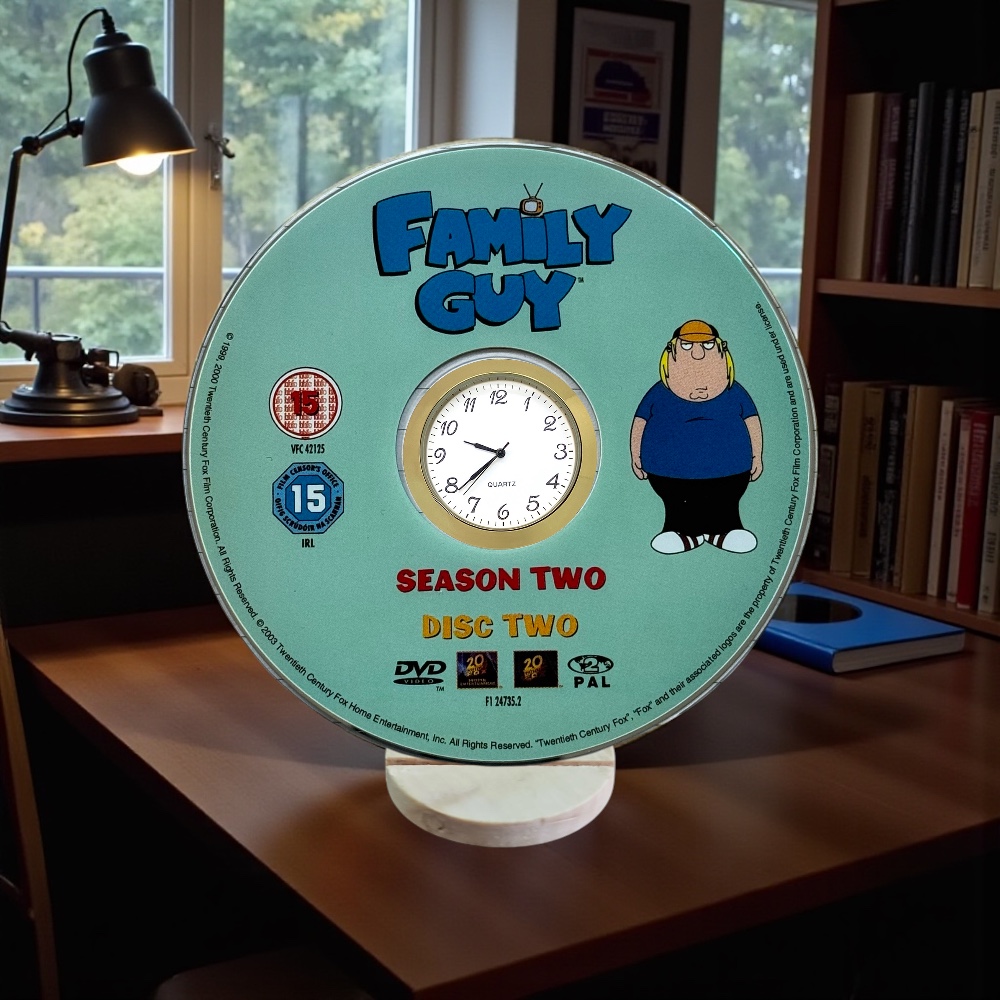 Family Guy Novelty Upcycled DVD Desktop Clock With Fixed Gold Insert #2