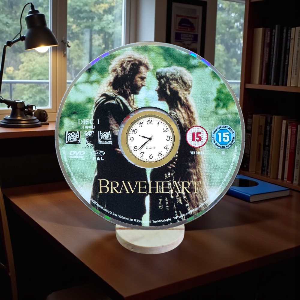 Braveheart Novelty Upcycled DVD Desktop Clock With Fixed Gold Insert