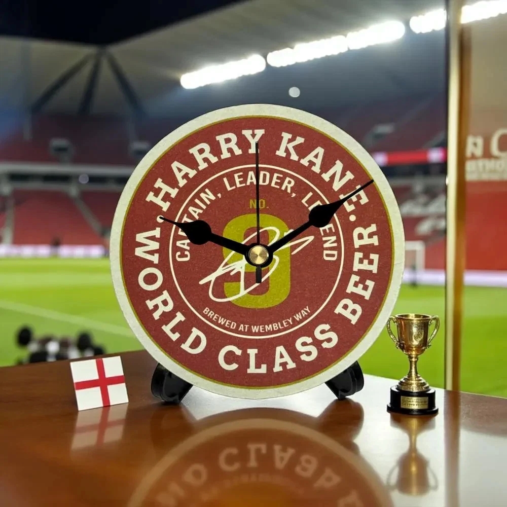 Novelty England Football Team Upcycled Beer Mat Clocks With Display Stand – Harry Kane