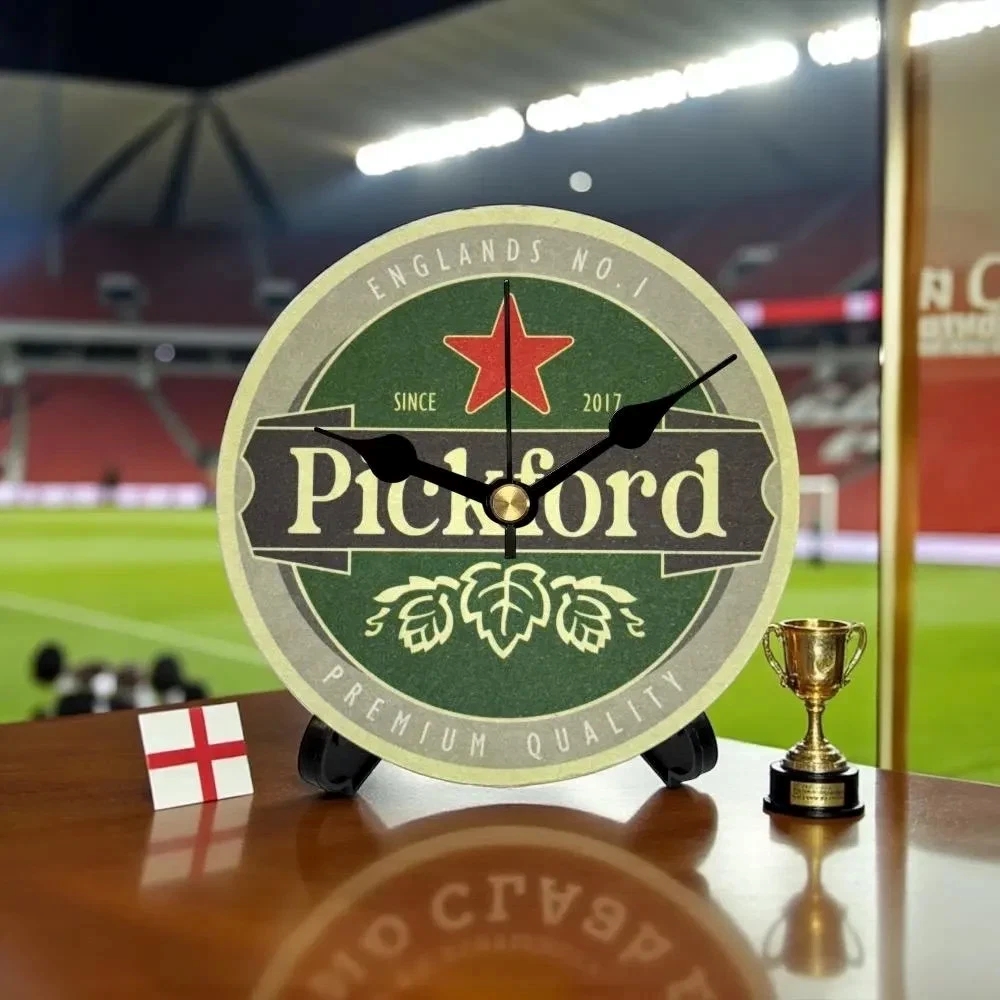 Novelty England Football Team Upcycled Beer Mat Clocks With Display Stand – Pickford