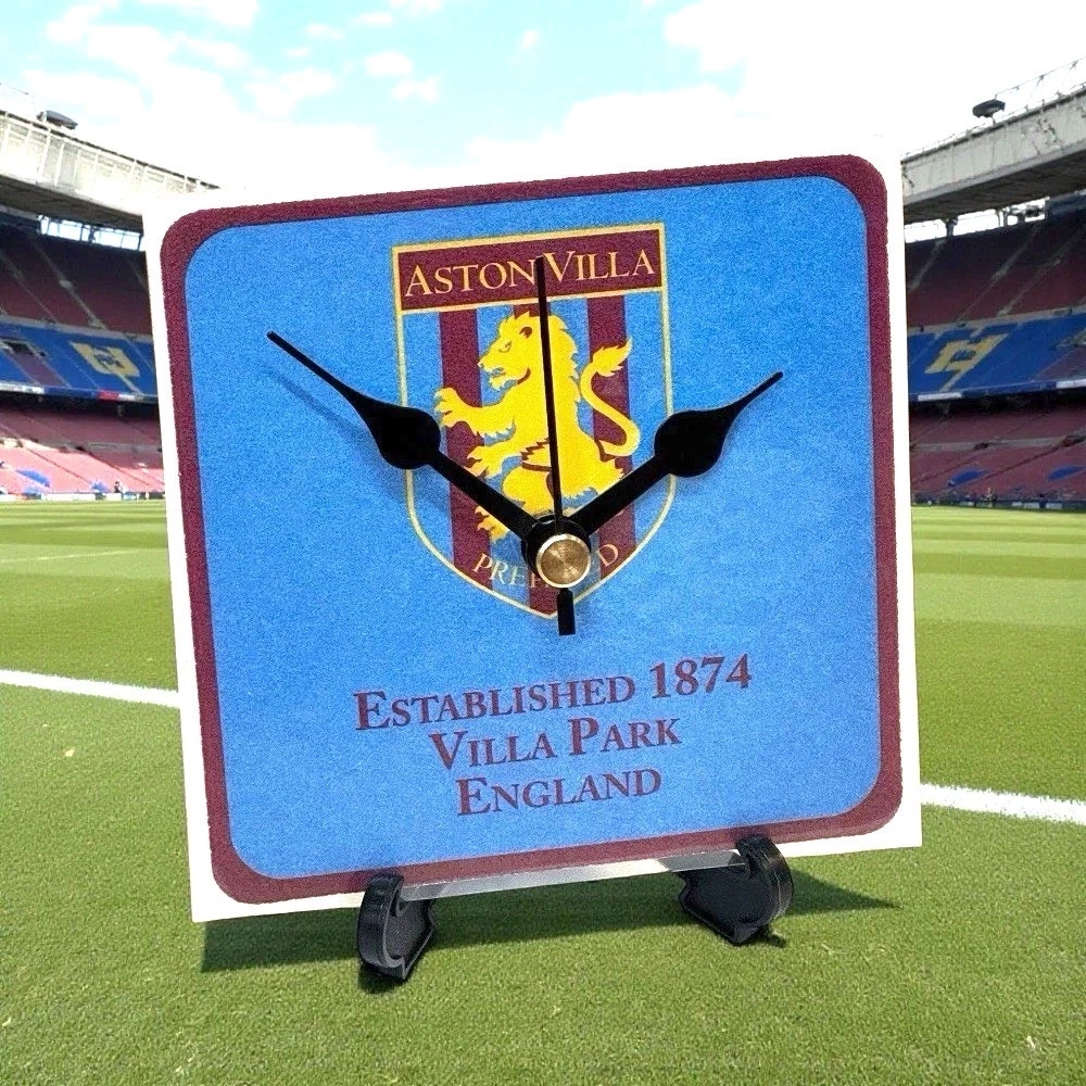Novelty Aston Villa Football Team Upcycled Beer Mat Clocks With Display Stand