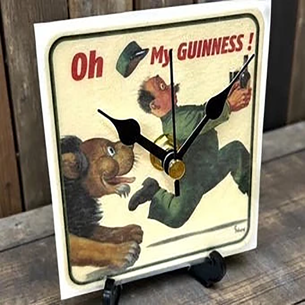 Guinness Novelty Upcycled Beer Mat Clock With Display Stand – Design 4