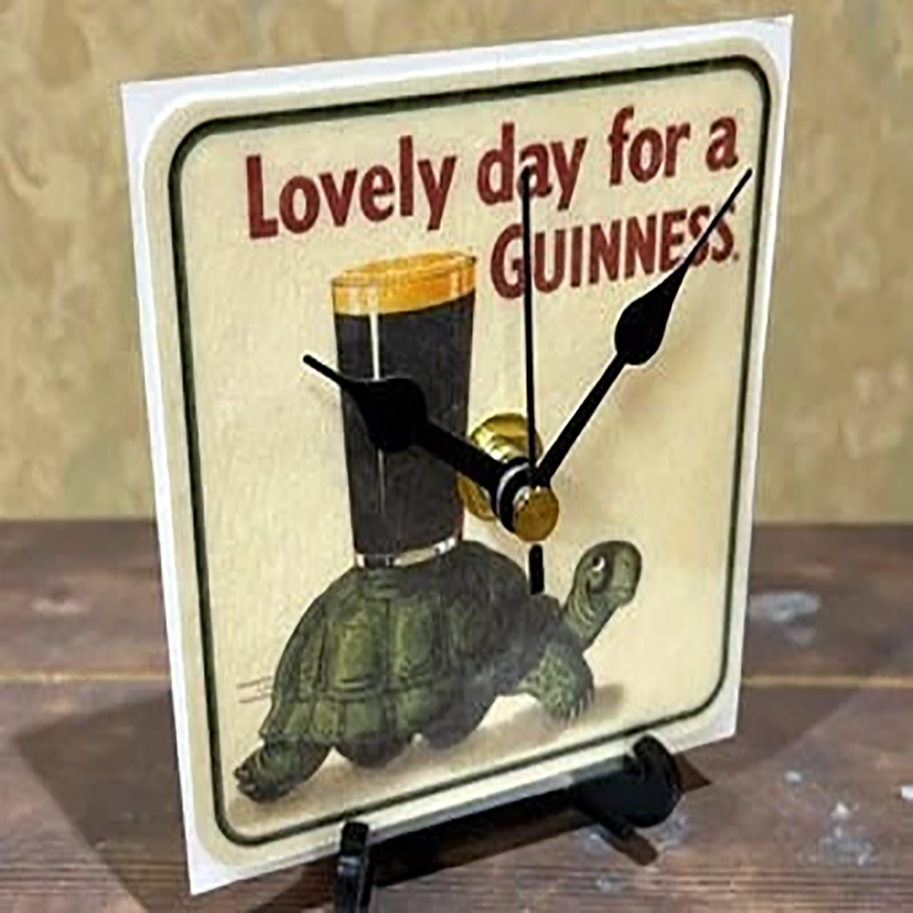 Guinness Novelty Upcycled Beer Mat Clock With Display Stand – Design 5