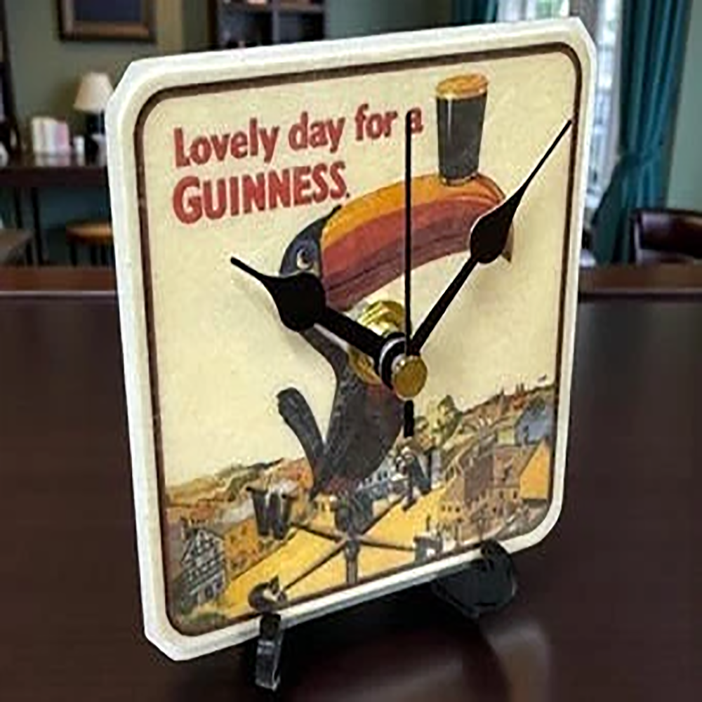 Guinness Novelty Upcycled Beer Mat Clock With Display Stand – Design 7