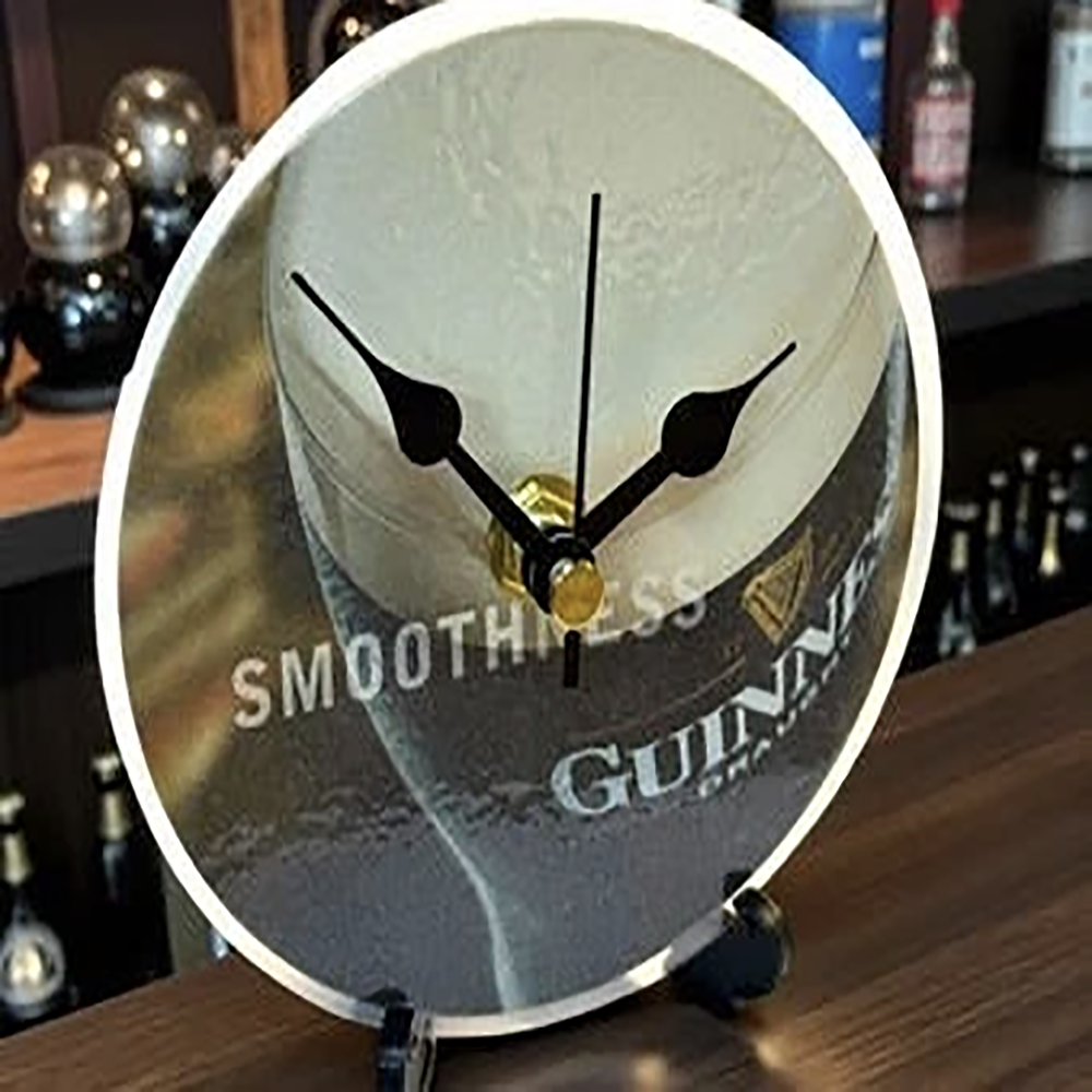 Guinness Novelty Upcycled Beer Mat Clock With Display Stand – Design 10