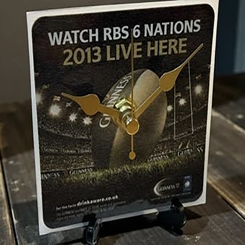 Guinness Novelty Upcycled Beer Mat Clock With Display Stand – Design 12