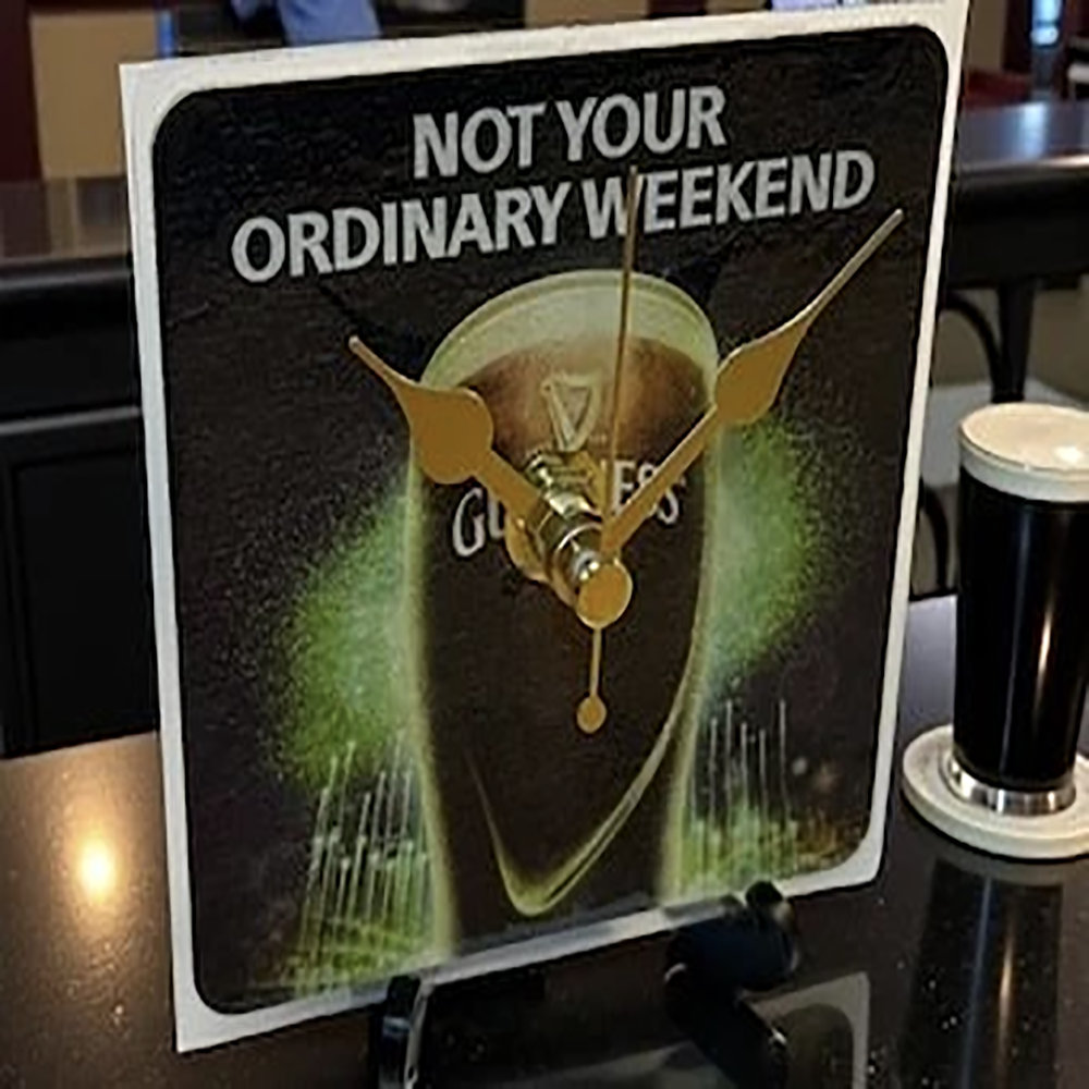 Guinness Novelty Upcycled Beer Mat Clock With Display Stand – Design 13