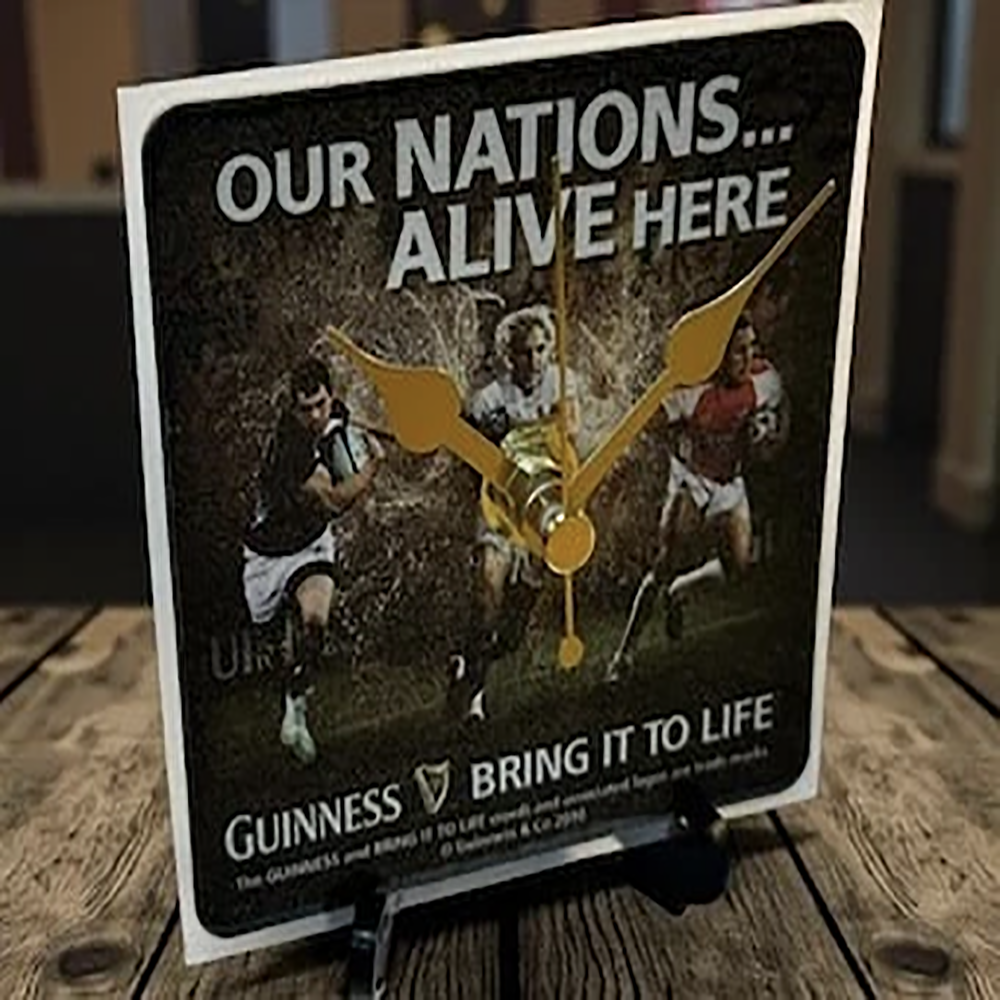 Guinness Novelty Upcycled Beer Mat Clock With Display Stand – Design 14
