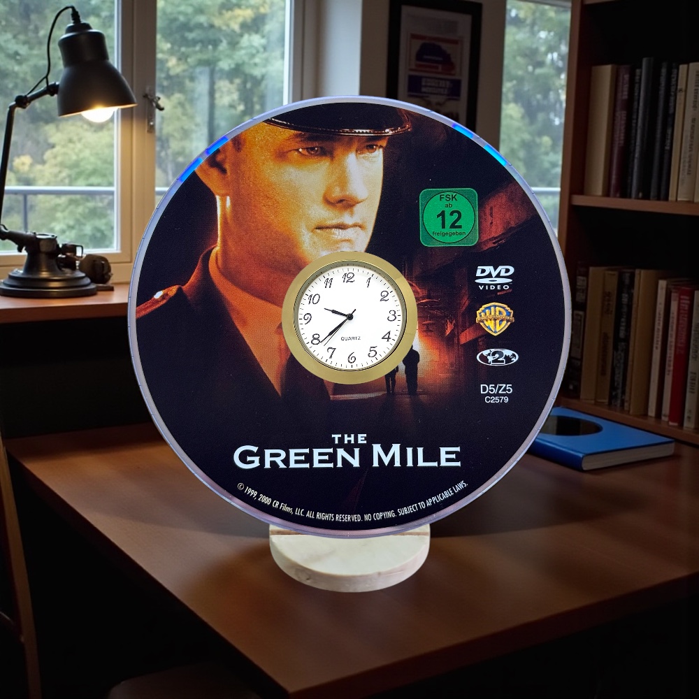 The Green Mile Novelty Upcycled DVD Desktop Clock With Fixed Gold Insert